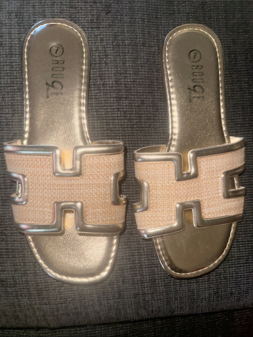 Rouge Slide Sandals with Metallic Gold Trim